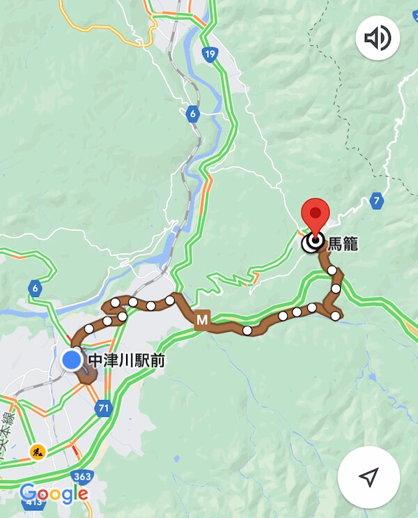 中津川駅からは有料のシャトルバス